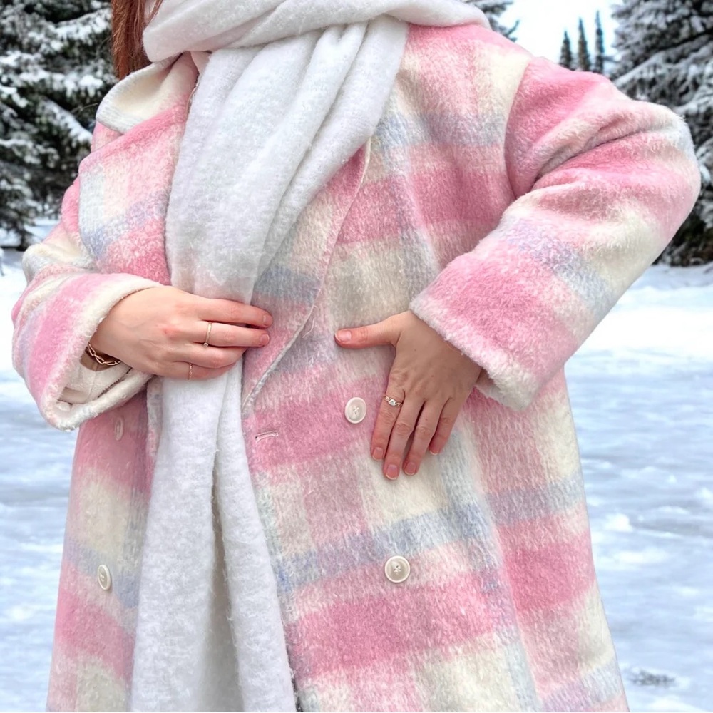 Women's Pink Plaid Oversized Trench Coat